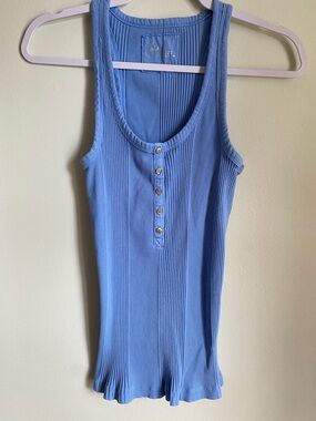 Aerie Blue Ribbed Henley Tank